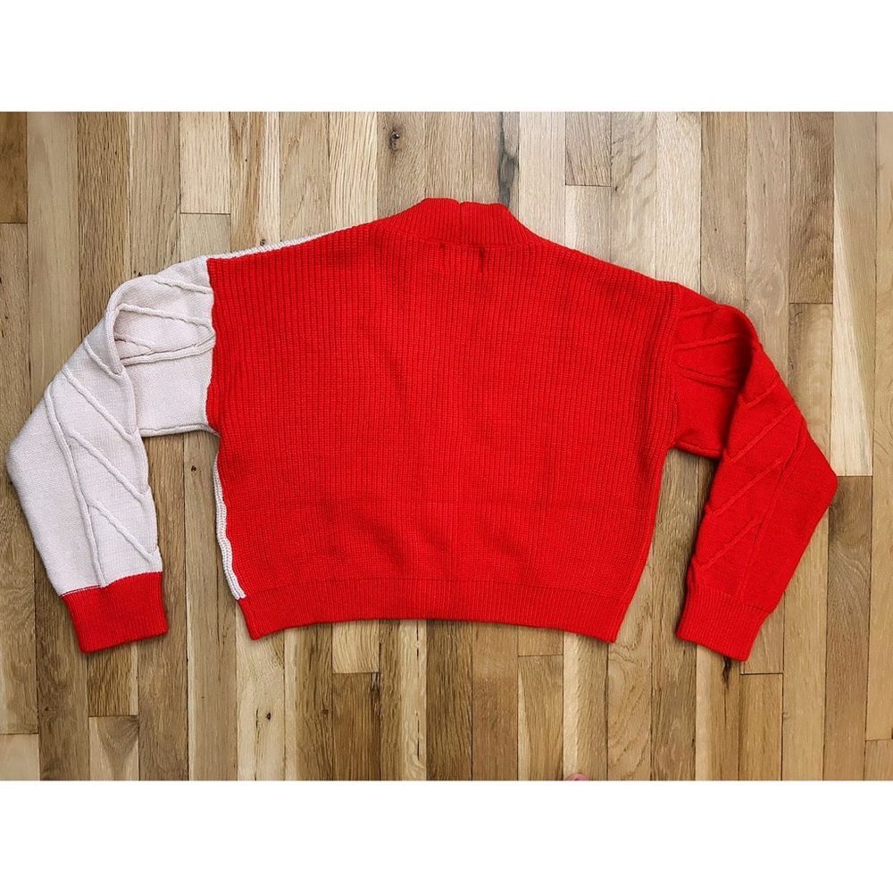 Lush Colorblock Red and Cream Cropped Button Cardigan - Picture 3 of 15